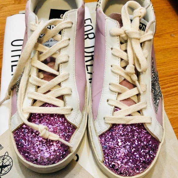 Súper-Star ⭐️Sneakers in Pink Leather with silver glitter star and Snake print - Picture 9 of 16